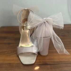 Badgley Mischka Kim Ankle Strap Mesh Bow Block Heels